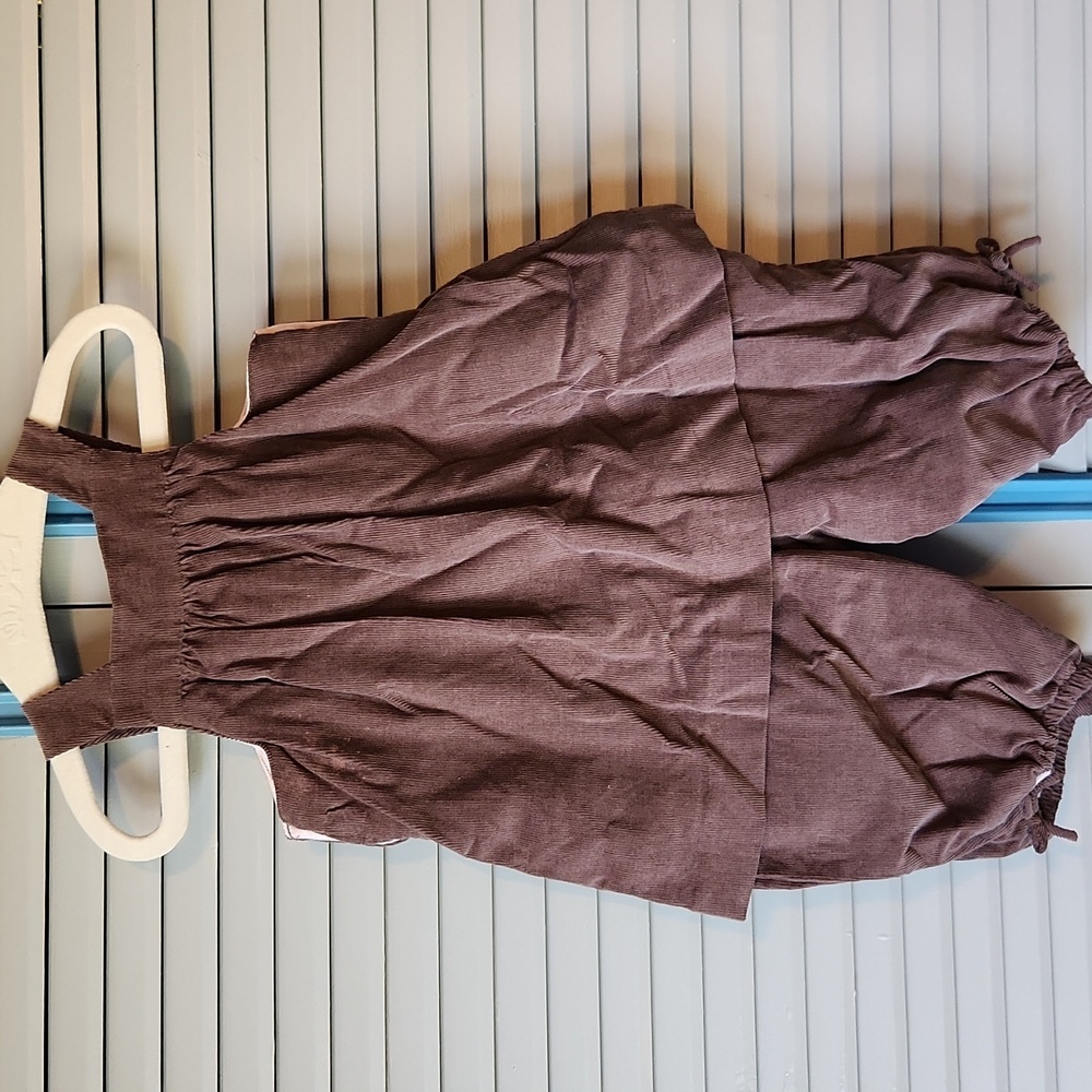 Jacadi Paris Dark Brown Jumpsuit with Pink Floral Embroidery - Picture 7 of 11